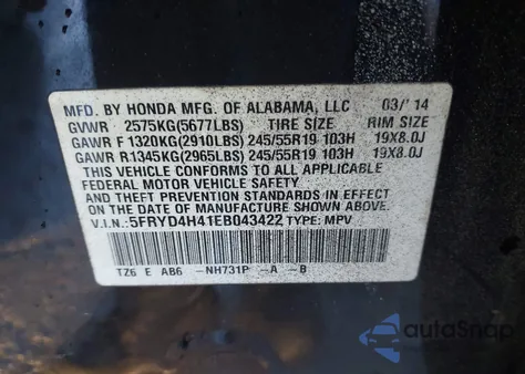 2014 Acura Mdx Technology Package z USA, uszkodzony, nr VIN 5FRYD4H41EB043422